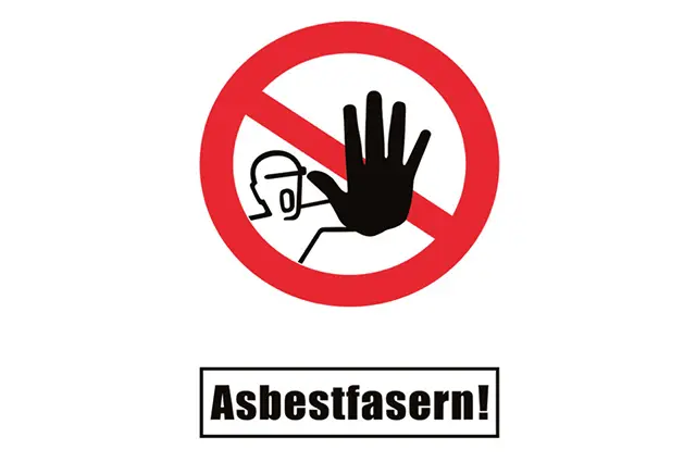 Verbotsschild mit Hand und Hinweis auf Asbestgefahr